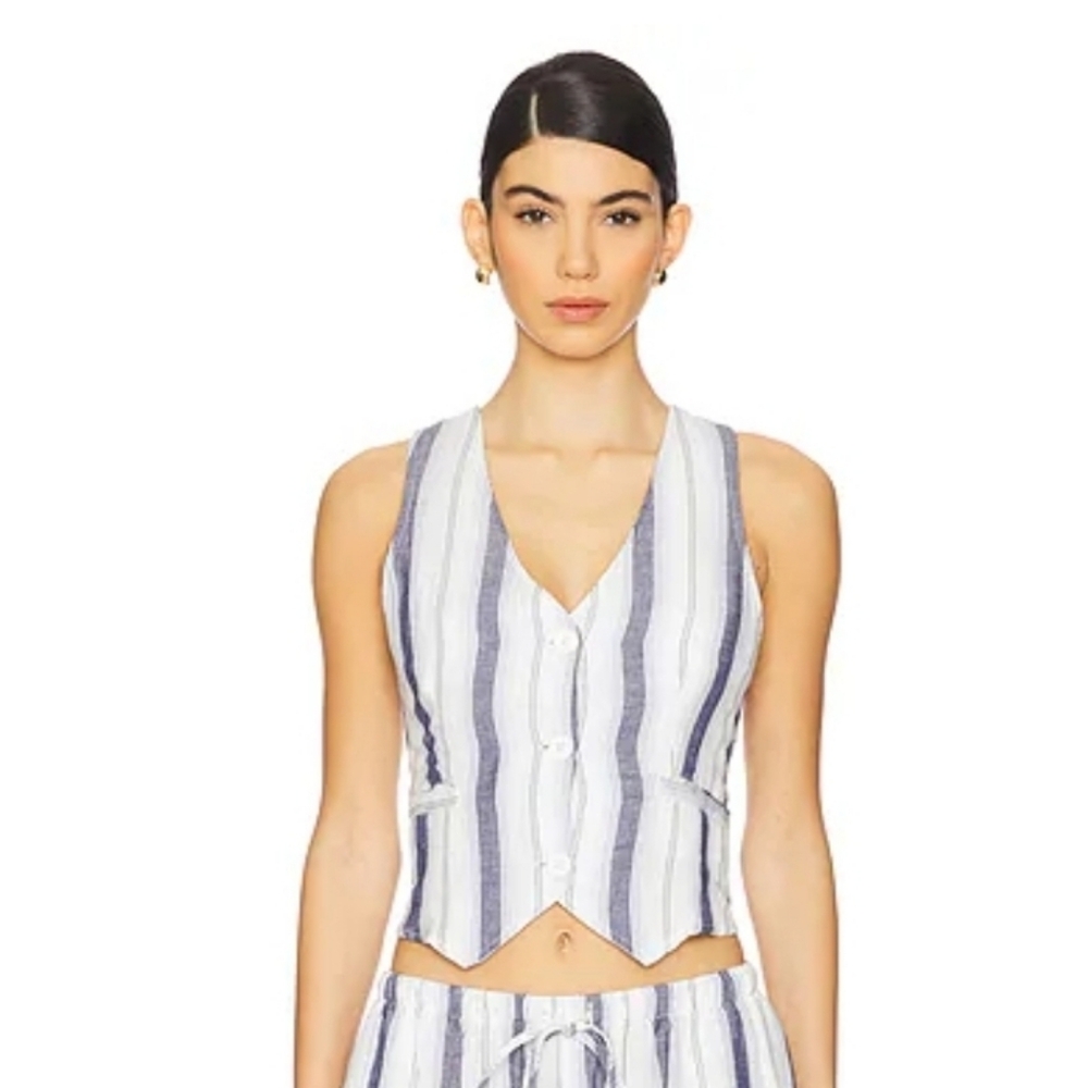 Bella Dahl Linen Blend Striped Vest Size Medium NWT Cinch Back Coastal